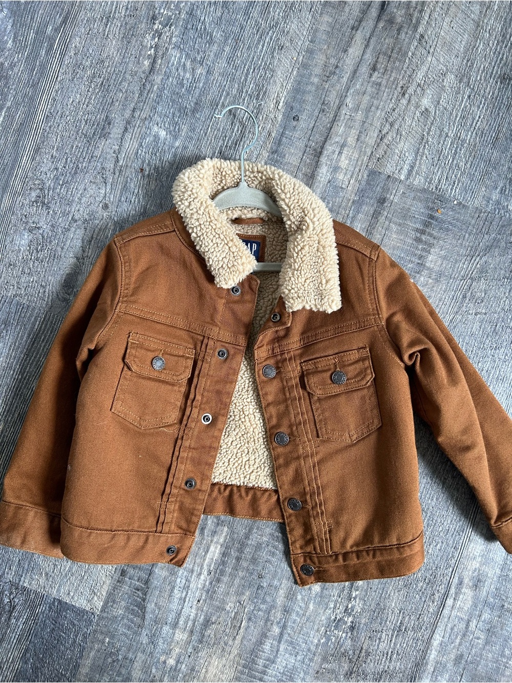 GAP Brown Denim Jacket with Cream Sherpa Collar